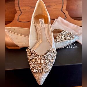 Badgley Mischka Quinn Champagne Pink Crystal Embellished Pointed Flats